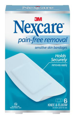 Picture of Adhesive Strip Nexcare™ Sensitive Skin 1-1/8 X 5 - 15/16 Inch / 2-1/4 X 10 - 7/8 Inch / 3 X 5-7/8 Inch Silicone Knee / Elbow White SterileSSB-06