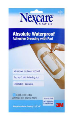 Picture of Adhesive Dressing Nexcare™ Absolute Waterproof 6 X 8 Inch Plastic Rectangle Tan SterileW3590