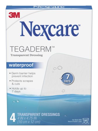 Picture of Transparent Film Dressing Nexcare™ Tegaderm™ Rectangle 4 X 4-3/4 Inch 2 Tab Delivery Without Label SterileH1626