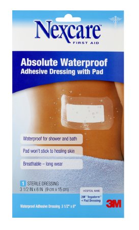 Picture of Adhesive Dressing Nexcare™ Absolute Waterproof 3-1/2 X 6 Inch Plastic Rectangle Clear SterileW3589