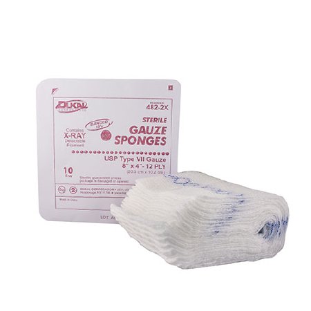 Picture of USP Type VII X-Ray Detectable Gauze Sponge Dukal™ Cotton 12-Ply 4 X 8 Inch Rectangle Sterile482-2X