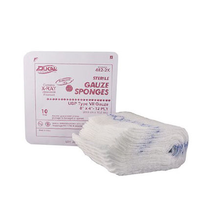 Picture of USP Type VII X-Ray Detectable Gauze Sponge Dukal™ Cotton 12-Ply 4 X 8 Inch Rectangle Sterile482-2X