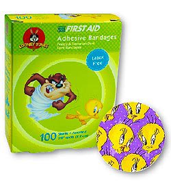 Picture of Adhesive Spot Bandage American® White Cross 7/8 Inch Plastic Round Kid Design (Tweety and Taz) SterileAB131