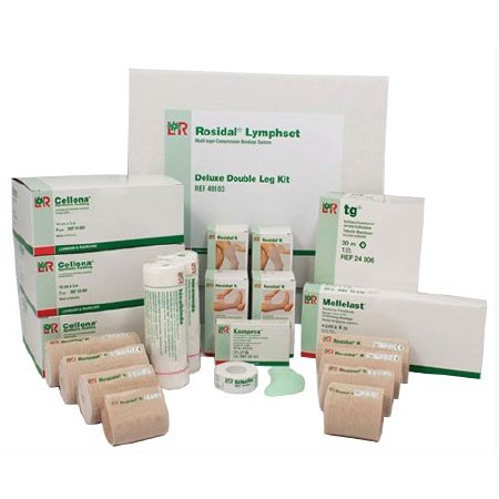 Picture of 6 Layer Compression Bandage System Rosidal® Lymphset 1-3/4 Inch X 4-2/5 Yard / 4 Inch X 3-3/10 Yard / 6 Inch X 3-3/10 Yard / 2-2/5 Inch X 5-1/2 Yard / 3-1/4 Inch X 5-1/2 Yard / 4 Inch X 5-1/2 Yard / 4-7/10 Inch X 5-1/2 Yard / 6 Inch X 5-1/2 Yard / 2 X 3-1/2 Inch Deluxe Double Leg Standard Compression Pull On / Tape Closure Tan / White NonSterile136673
