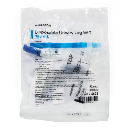 Picture of Urinary Leg Bag McKesson Anti-Reflux Valve Sterile 750 mL Vinyl4602