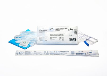 Picture of Urethral Catheter Kit Cure Catheter™ U-Shape Straight Tip 16 Fr. Hydrophilic Coated PVCHM16UK