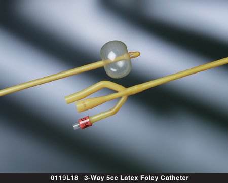 Picture of Foley Catheter Bard® Lubricath® 3-Way Round Tip 5 cc Balloon 20 Fr. Latex0119L20