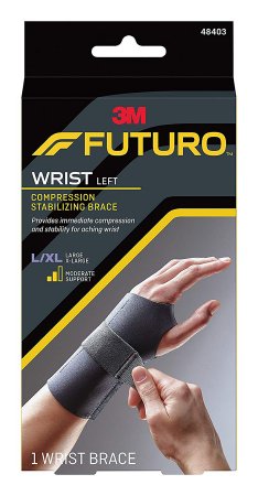 Picture of Wrist Brace Futuro™ Compression Stabilizing Low Profile Aluminum / Nylon / Polyester / Polyethylene / Spandex / Silicone Left Hand Black Large / X-Large48403ENR