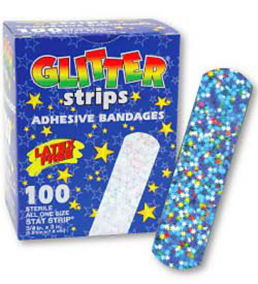 Picture of Adhesive Strip Glitter® 3/4 X 3 Inch Plastic Rectangle Kid Design (Glitter Strips) SterileAB38