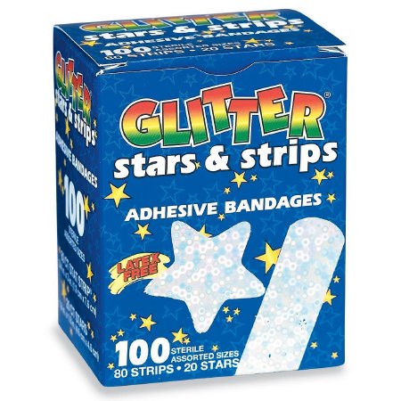 Picture of Adhesive Strip Glitter® 3/4 X 3 Inch / 1-4/5 Inch Plastic Rectangle / Star Kid Design (Glitter Stars and Stripes) SterileBAN24
