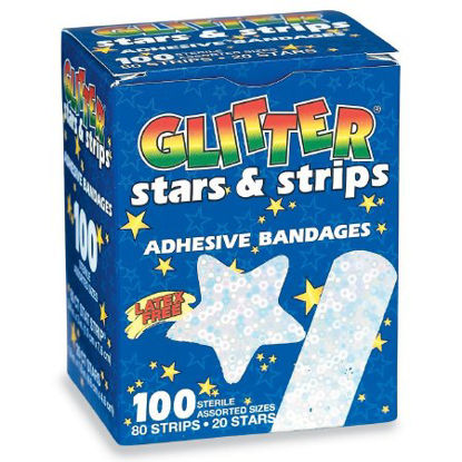 Picture of Adhesive Strip Glitter® 3/4 X 3 Inch / 1-4/5 Inch Plastic Rectangle / Star Kid Design (Glitter Stars and Stripes) SterileBAN24