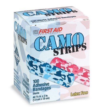 Picture of Adhesive Strip American® White Cross Stat Strip® 3/4 X 3 Inch Plastic Rectangle Kid Design (Pink and Blue Camo) SterileBAN90