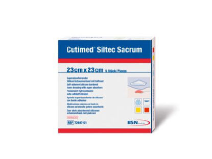 Picture of Silicone Foam Dressing Cutimed® Siltec® 9 X 9 Inch Sacral Silicone Adhesive without Border Sterile7328701