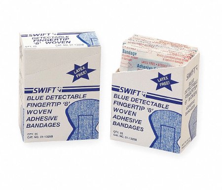 Picture of Metal Detectable Adhesive Strip 2-3/4 X 3-3/4 Inch Fabric Fingertip Blue Sterile011325B