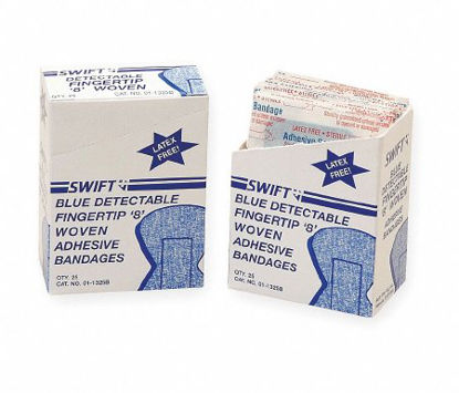 Picture of Metal Detectable Adhesive Strip 2-3/4 X 3-3/4 Inch Fabric Fingertip Blue Sterile011325B