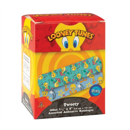 Picture of Adhesive Strip Looney Tunes™ 3/4 X 3 Inch Plastic Rectangle Kid Design (Tweety Red / Blue) SterileBAN94