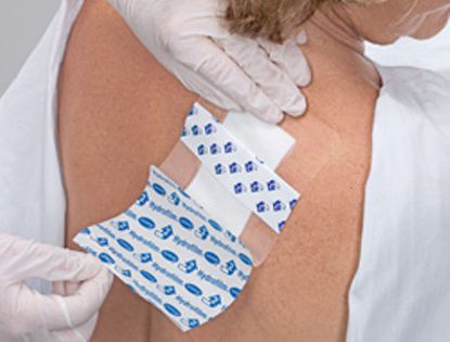 Picture of Transparent Film Dressing with Pad Hydrofilm® Plus Rectangle 3-1/2 X 4 Inch 4 Tab Delivery Without Label Sterile685772