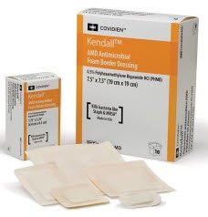 Picture of Antimicrobial Foam Dressing Kendall™ AMD 5-1/2 X 5-1/2 Inch Square Adhesive with Border Sterile55566BAMD