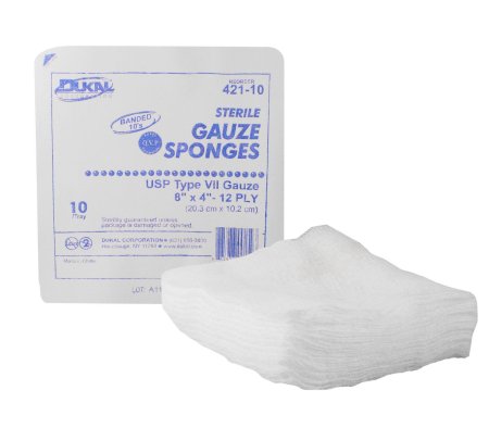Picture of USP Type VII Gauze Sponge Dukal™ Cotton 12-Ply 4 X 8 Inch Rectangle Sterile421-10