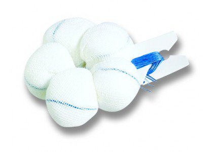 Picture of Surgical Tonsil Sponge American® White Cross X-Ray Detectable Cotton / Gauze 1 Inch Diameter 5 Count Card Sterile10606