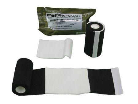 Picture of Trauma Pressure Dressing with Wrap CoFlex® UMAFD 4 Inch X 3 Yard Standard Compression Self-adherent Closure Black 4 X 5 Inch Pad NonSterile9430UM