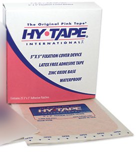 Picture of Medical Tape Hy-Tape® Patch Waterproof Zinc Oxide Adhesive 5 X 5 Inch Pink NonSterileHT55