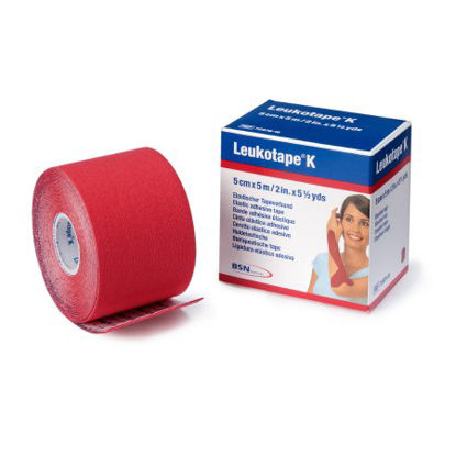 Picture of Orthopedic Corrective Tape Leukotape® K Wave Pattern Adhesive Cotton / Polyacrylate 2 Inch X 5-1/2 Yard Red NonSterile7297816