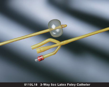 Picture of Foley Catheter Bard® Lubricath® 3-Way Round Tip 5 cc Balloon 16 Fr. Latex0119L16
