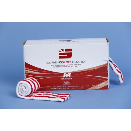 Picture of Elastic Net Retainer Dressing Surgi-Color Guard™ Tubular Elastic 27 Inch X 25 Yard Size 6 Red / White Small Head / Medium Shoulder / Medium Thigh / Large Leg / Foot NonSterileMTSCGR06