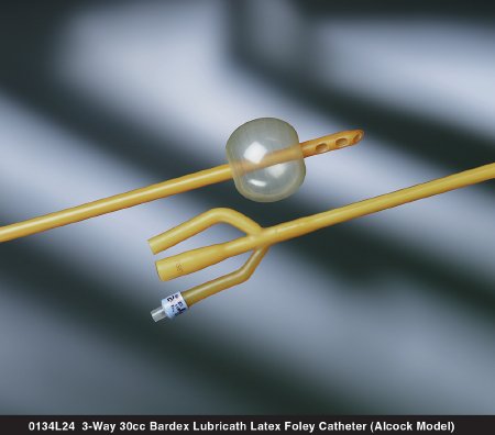 Picture of Foley Catheter Bardex® Lubricath® 3-Way Standard Tip 30 cc Balloon 20 Fr. Latex0134L20