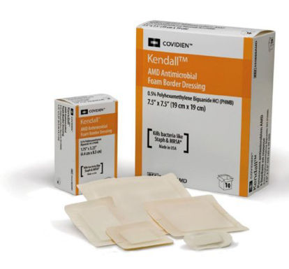 Picture of Antimicrobial Foam Dressing Kendall™ AMD 7-1/2 X 7-1/2 Inch Square Adhesive with Border Sterile55588BAMD