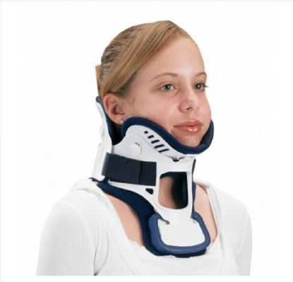 Picture of Rigid Cervical Collar with Replacement Pads ProCare® XTEND 174 Preformed Youth (6 to 12 Years) Size Ped 3 Two-Piece / Trachea Opening 1-3/4 Inch Height 9 to 13 Inch Neck Circumference79-83222