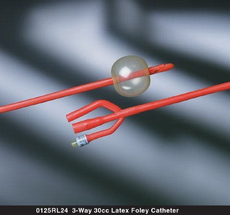 Picture of Foley Catheter Bardex® Lubricath® 3-Way Standard Tip 30 cc Balloon 20 Fr. Red Rubber0125RL20