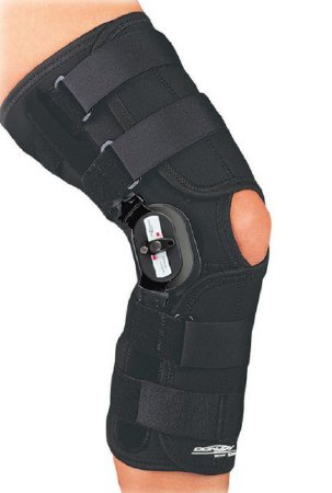 Picture of Knee Brace DonJoy® Playmaker® Standard Small Hook and Loop Strap Closure 15-1/2 to 18-1/2 InchThigh Circumference / 13 to 14 Inch Knee Center Circumference / 12 to 14 Inch Calf Circumference Left or Right Knee11-0865-2