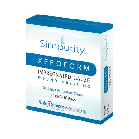 Picture of Xeroform Impregnated Dressing Simpurity™ 1 X 8 Inch Gauze Antimicrobial Petrolatum Blend SterileSNS58818