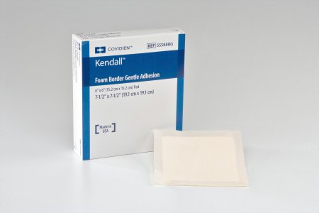 Picture of Silicone Foam Dressing Kendall™ Border Foam Gentle Adhesion 7-1/2 X 7-1/2 Inch Square Silicone Adhesive with Border Sterile55588BG