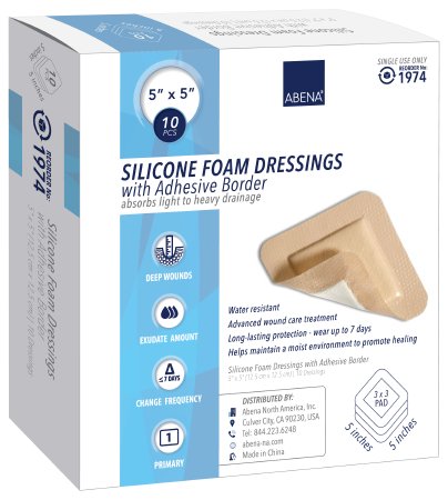 Picture of Silicone Foam Dressing Abena® 5 X 5 Inch Square Silicone Adhesive with Border Sterile1974