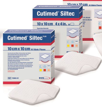 Picture of Silicone Foam Dressing Cutimed® Siltec Plus 4 X 4 Inch Square Adhesive without Border Sterile7328801