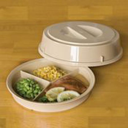 Picture of Partitioned Scoop Dish Beige Reusable Polycarbonate 8-1/2 Inch Diameter081518976