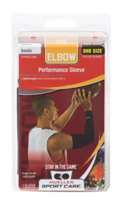 Picture of Elbow Sleeve Mueller Performance Sleeve One Size Fits Most Pull-On Left or Right Elbow 14 to 18 Inch Bicep Circumference Black70007