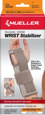 Picture of Wrist Stabilizer Mueller® Carpal Tunnel Nylon / Aluminum / Polyester / PP / PU / Spandex / POM Left or Right Hand Gray Small / Medium62011