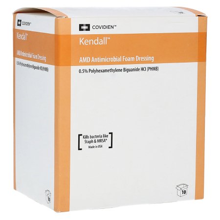 Picture of Antimicrobial Foam Dressing Kendall™ AMD 5-1/2 X 5-1/2 Inch Square Adhesive with Border Sterile55566BAMDG