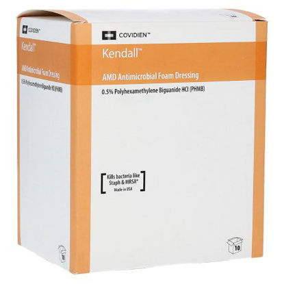 Picture of Antimicrobial Foam Dressing Kendall™ AMD 5-1/2 X 5-1/2 Inch Square Adhesive with Border Sterile55566BAMDG