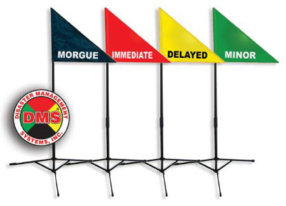 Picture of Treatment Area Flag Kit (1)Red, Immediate Flag, (1) Yellow, Delayed Flag, (1) Green, Minor Flag, (1) Black, Morgue Flag, (4) Fold-Up Tripod Bases, (4) Telescopic Poles, (1)Durable Carry BagDMS-05012