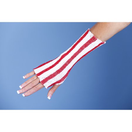 Picture of Elastic Net Retainer Dressing Surgi-Color Guard™ Tubular Elastic 7 Inch X 25 Yard Size 2 Red / White Medium Finger / Toe / X-Small Arm / Hand / Small Hand / X-Small Leg / Foot NonSterileMTSCGR02