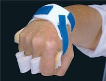 Picture of Palm Guard with Finger Separators AliMed® Fleece / Foam Right Hand Blue / White One Size Fits Most510428/NA/RT