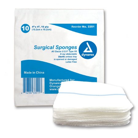 Picture of X-Ray Detectable Gauze Sponge Cotton 16-Ply 4 X 4 Inch Square Sterile3351