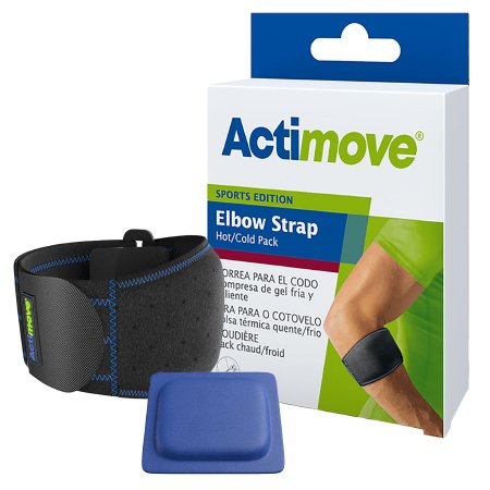 Picture of Elbow Support with Hot/Cold Pack Actimove® Sports Edition One Size Fits Most Pull-On / Hook and Loop Strap Closure Strap Left or Right Forearm 11 to 15-3/4 Inch Forearm Circumference Black7574230