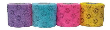 Picture of Cohesive Bandage CoFlex® NL 1-1/2 Inch X 5 Yard 12 lbs. Tensile Strength Self-adherent Closure Smiley Face on Neon Pink / Yellow / Lavender / Light Blue NonSterile5150SC