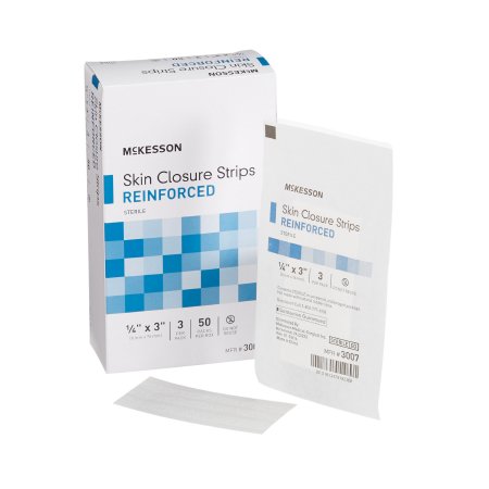 Picture of Skin Closure Strip McKesson 1/4 X 3 Inch Nonwoven Material Reinforced Strip White3007